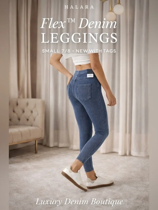 Halara Flex™ Denim Leggings Small 7/8 High Waisted Pocket Skinny NWT - Picture 1 of 9